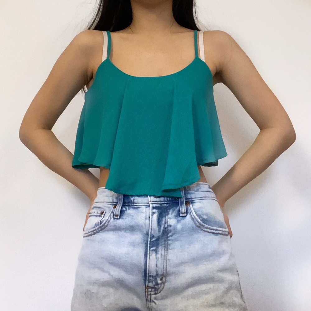 Teal blue flowy tank top